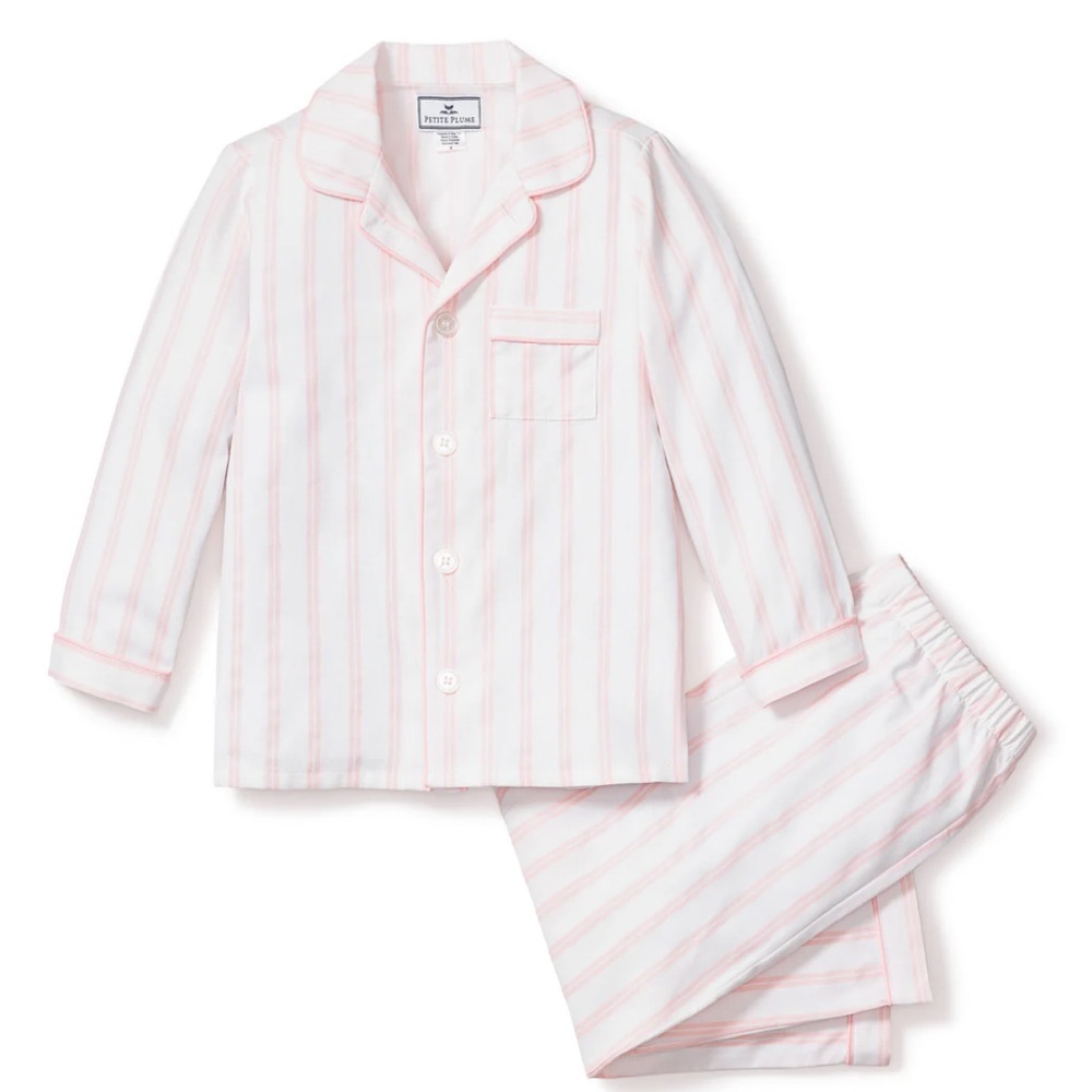 PETITE PLUME Twill Pajama Set in Pink & White Stripe (2T)